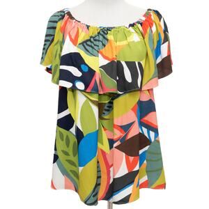 Trina Turk Agua Caliente Off The Shoulder Leaf Print Top Size XXL